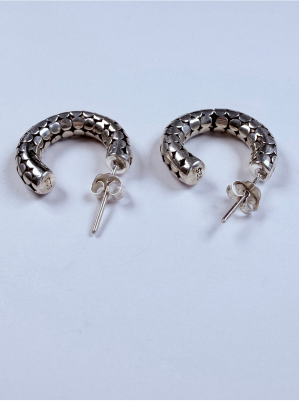 Kali Pebble Dot Half Open Hoop 925 Sterling Silver 20MM Earrings - Picture 5 of 8